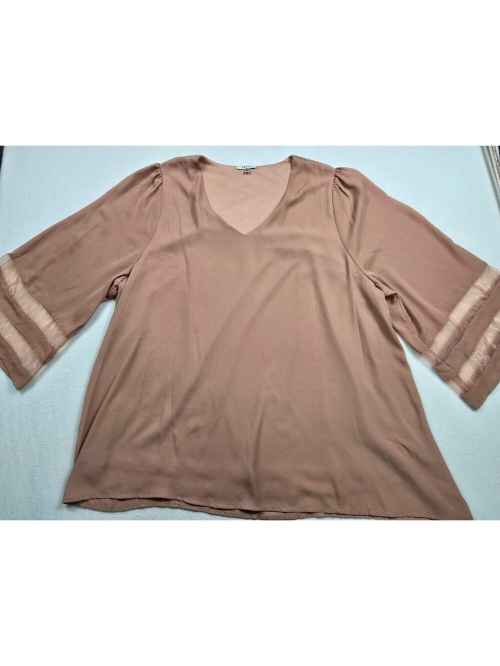 Jodifl Womens Size 2X Mauve V-Neck Top Sheer Layered Bell Sleeves